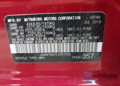 2020 Mitsubishi Outlander Sport 2.0 Es z USA, uszkodzony, nr VIN JA4AP3AU7LU001558